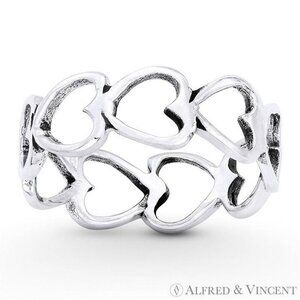 Multi-Heart Charm Stackable Eternity Band in .925 Sterling Silver - Size 10
